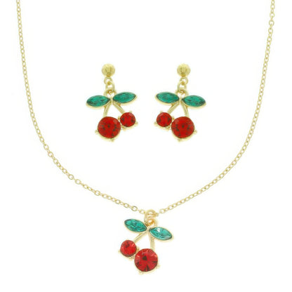 Red Cherry Pendant Necklace Set