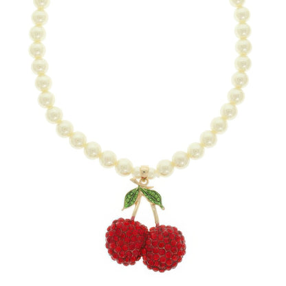 Red Cherry Pendant Pearl Necklace