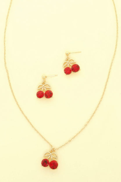 Red Cherry Pendant Necklace Set
