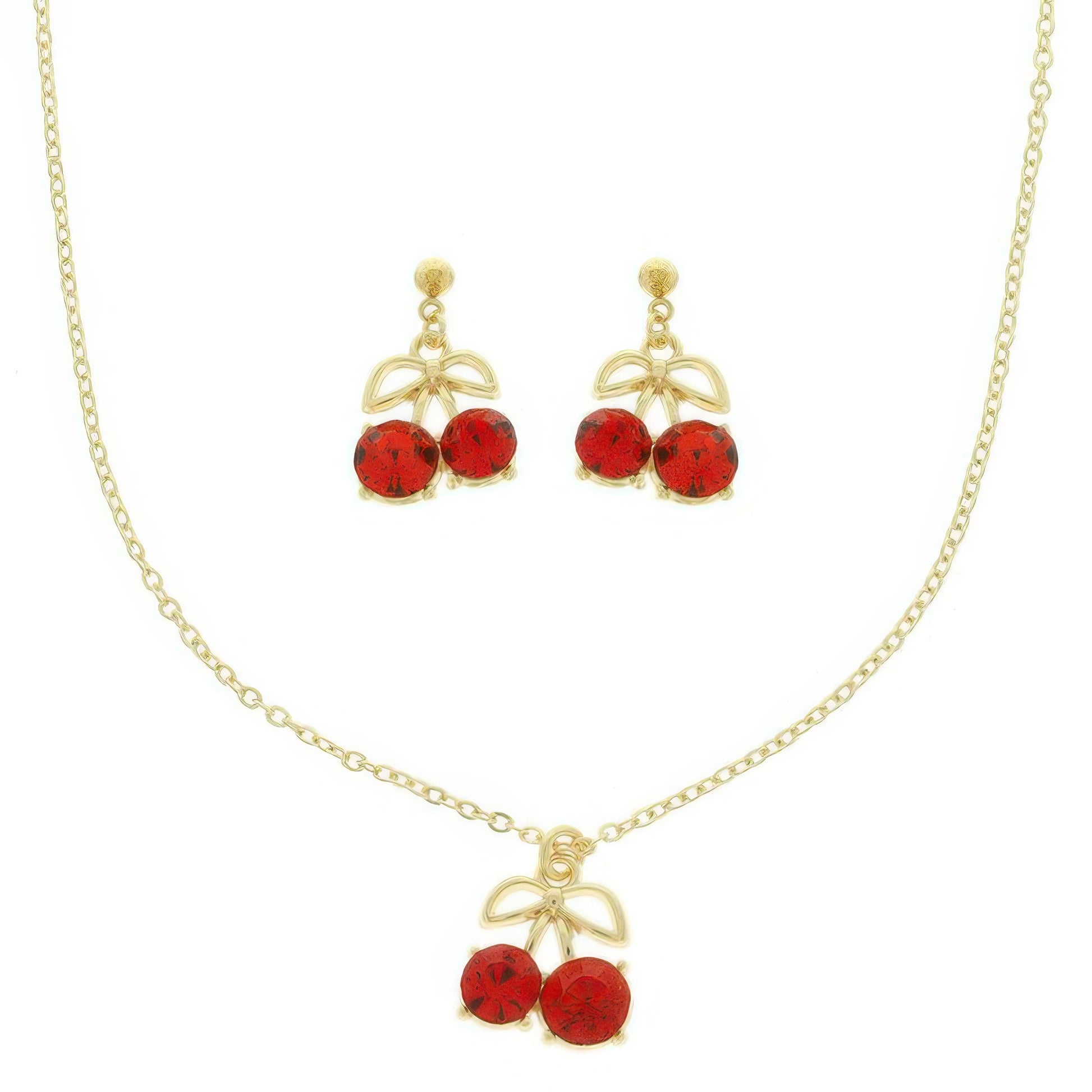 Red Cherry Pendant Necklace Set