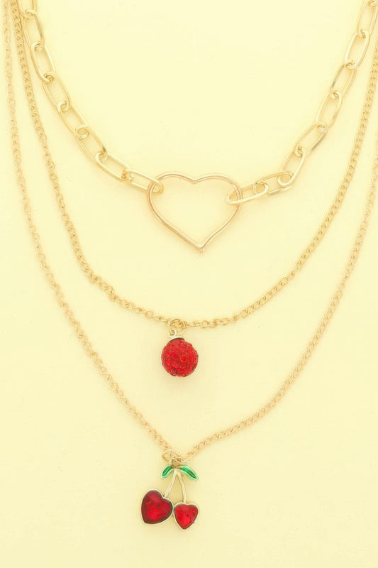 Jeweled Red Cherry Pendant Necklace