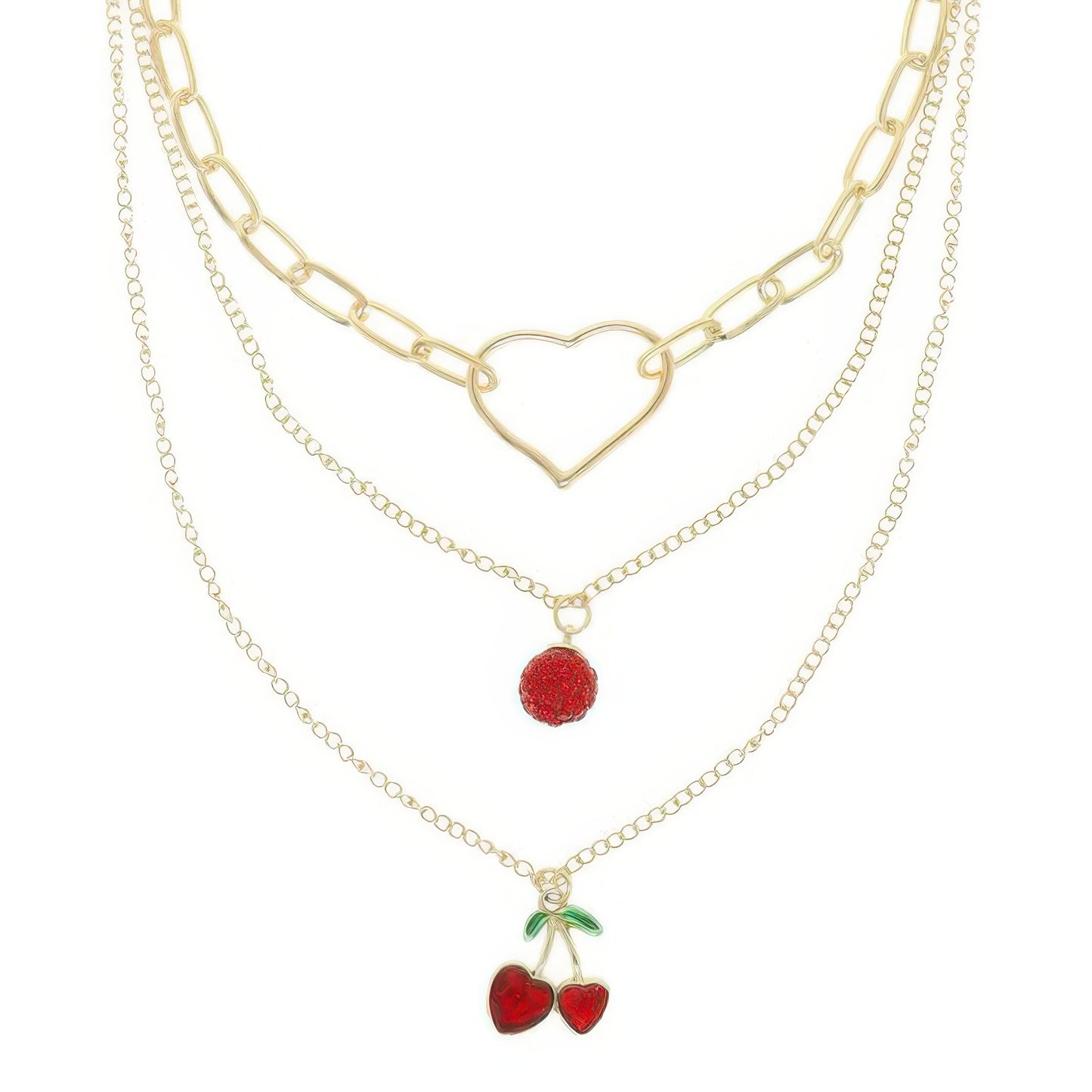 Jeweled Red Cherry Pendant Necklace