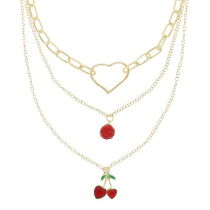 Jeweled Red Cherry Pendant Necklace