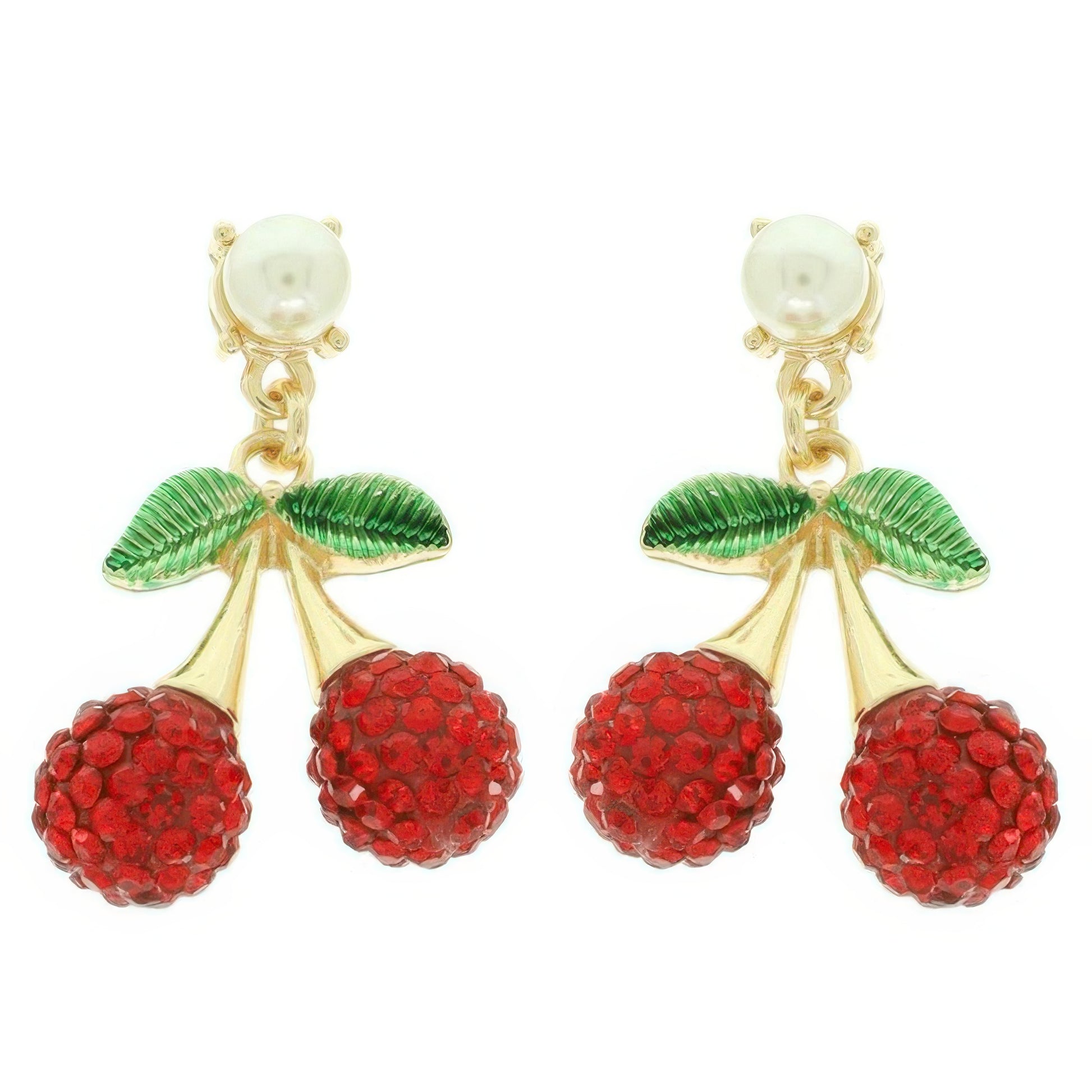Jeweled Red Cherry Charm Earrings