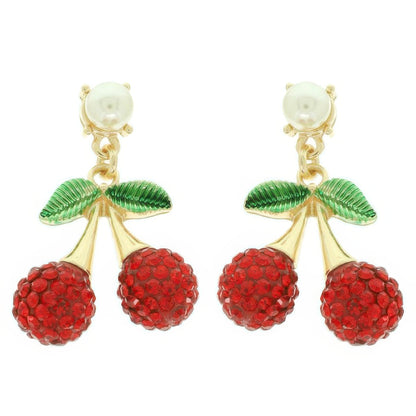 Jeweled Red Cherry Charm Earrings