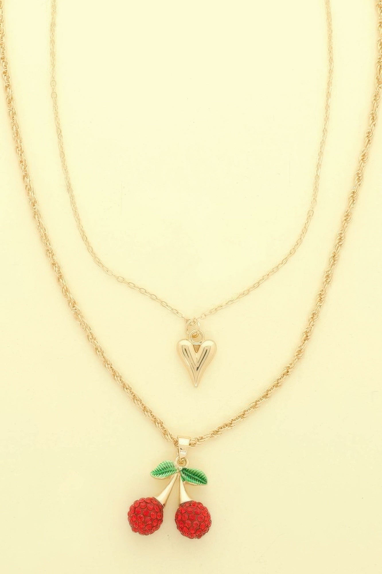 Jeweled Red Cherry Pendant Necklace