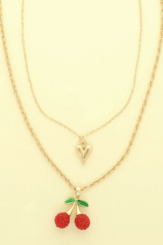 Jeweled Red Cherry Pendant Necklace