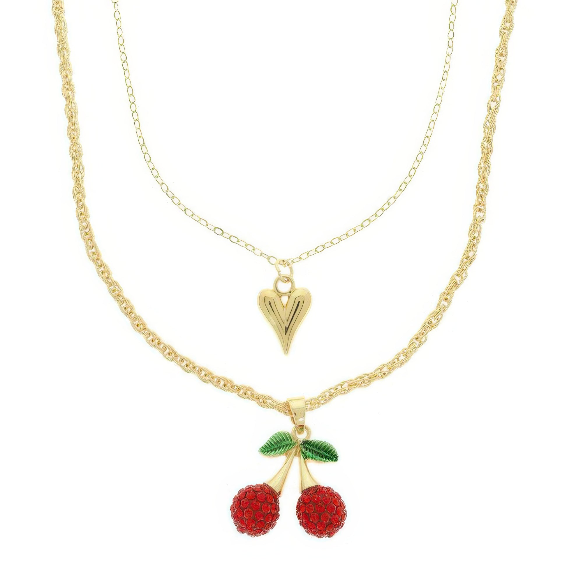 Jeweled Red Cherry Pendant Necklace