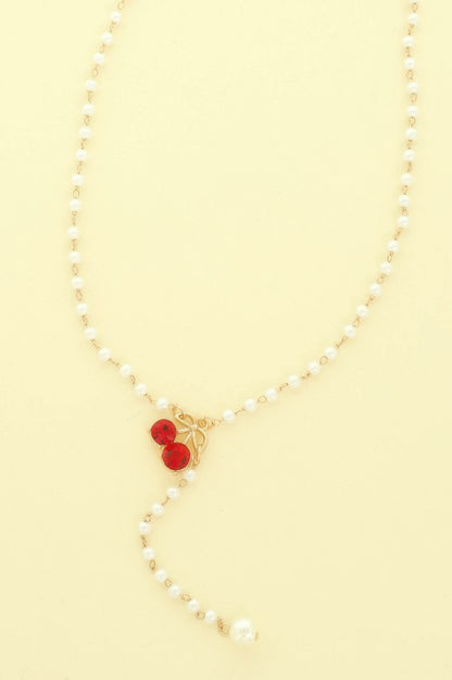 Red Cherry Charm Pearl Necklace