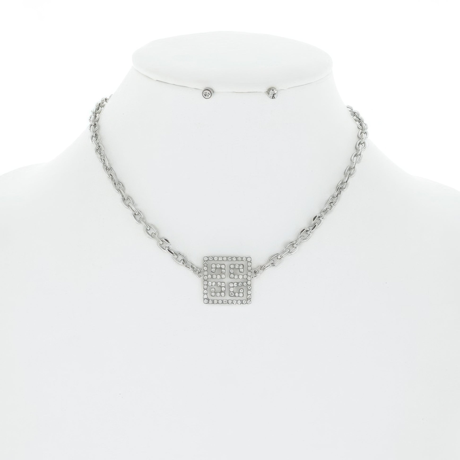 Greek Key Square Crystal Pave Necklace Set