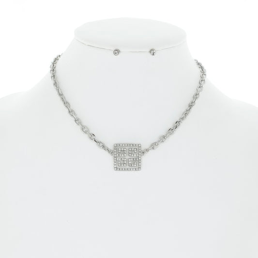 Greek Key Square Crystal Pave Necklace Set