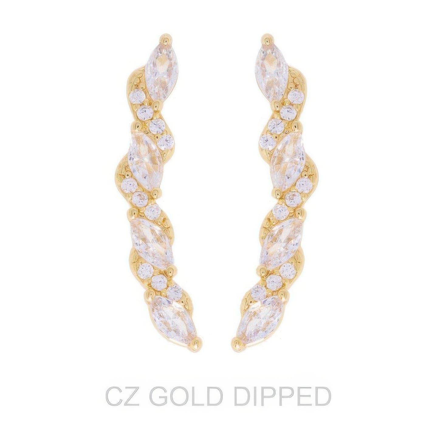 Gold Dipped Cz Petal Cut Vine Crawler Earrings