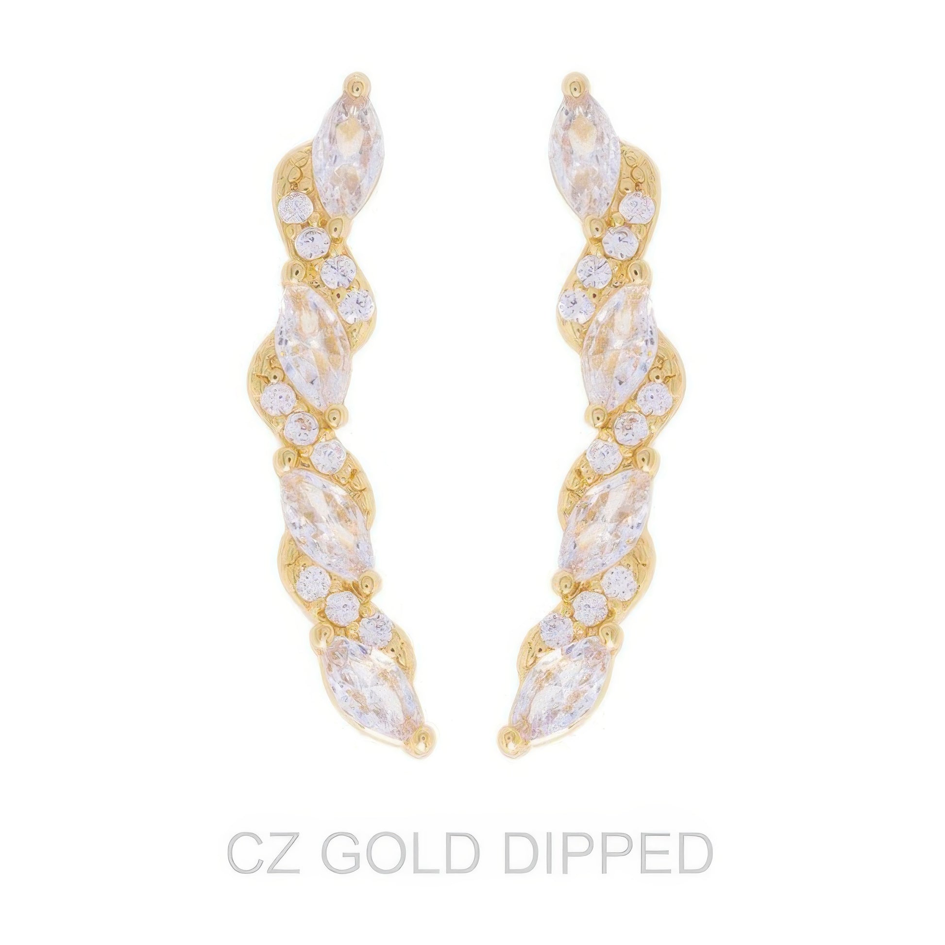 Gold Dipped Cz Petal Cut Vine Crawler Earrings
