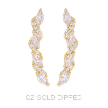 Gold Dipped Cz Petal Cut Vine Crawler Earrings