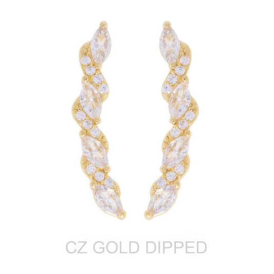 Gold Dipped Cz Petal Cut Vine Crawler Earrings