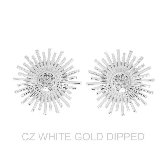 Gold Dipped Cz Shining Sun Drop Earrings