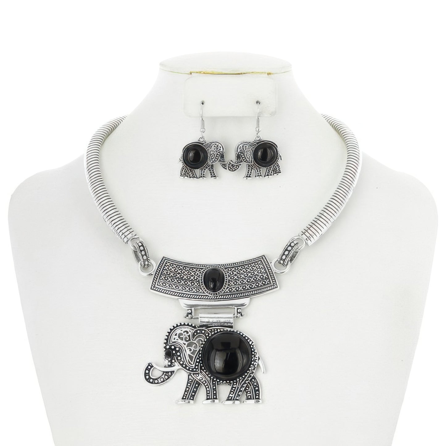 Elephant Turquoise Bib Necklace Earring Set