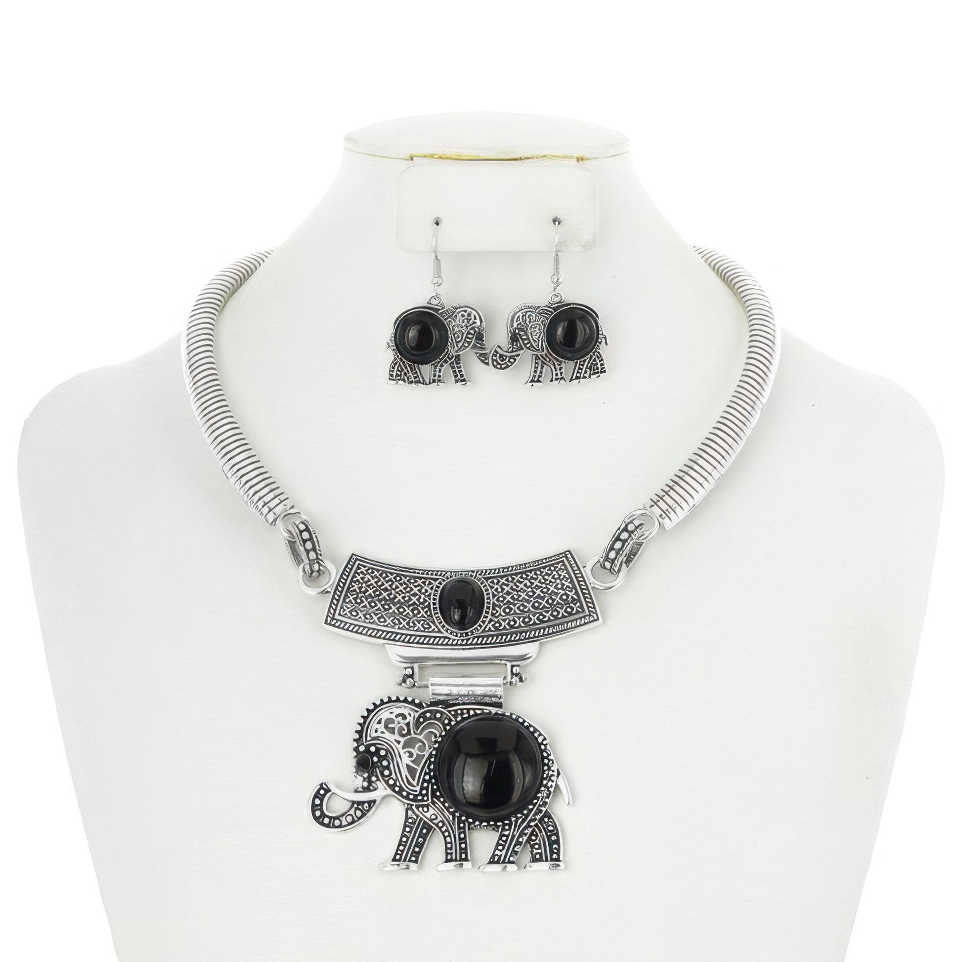 Elephant Turquoise Bib Necklace Earring Set