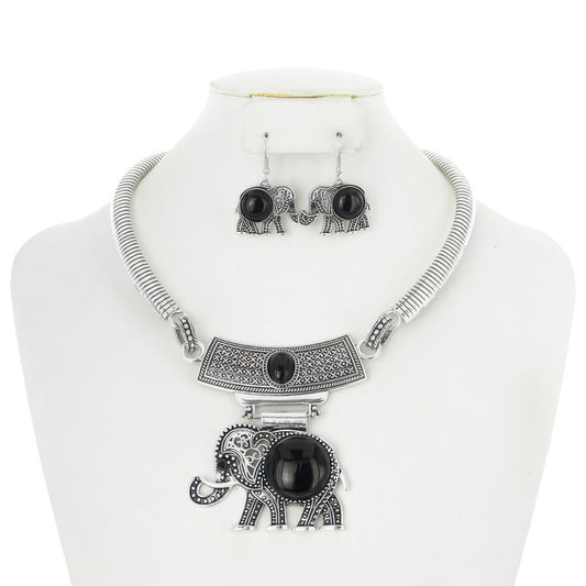 Elephant Turquoise Bib Necklace Earring Set