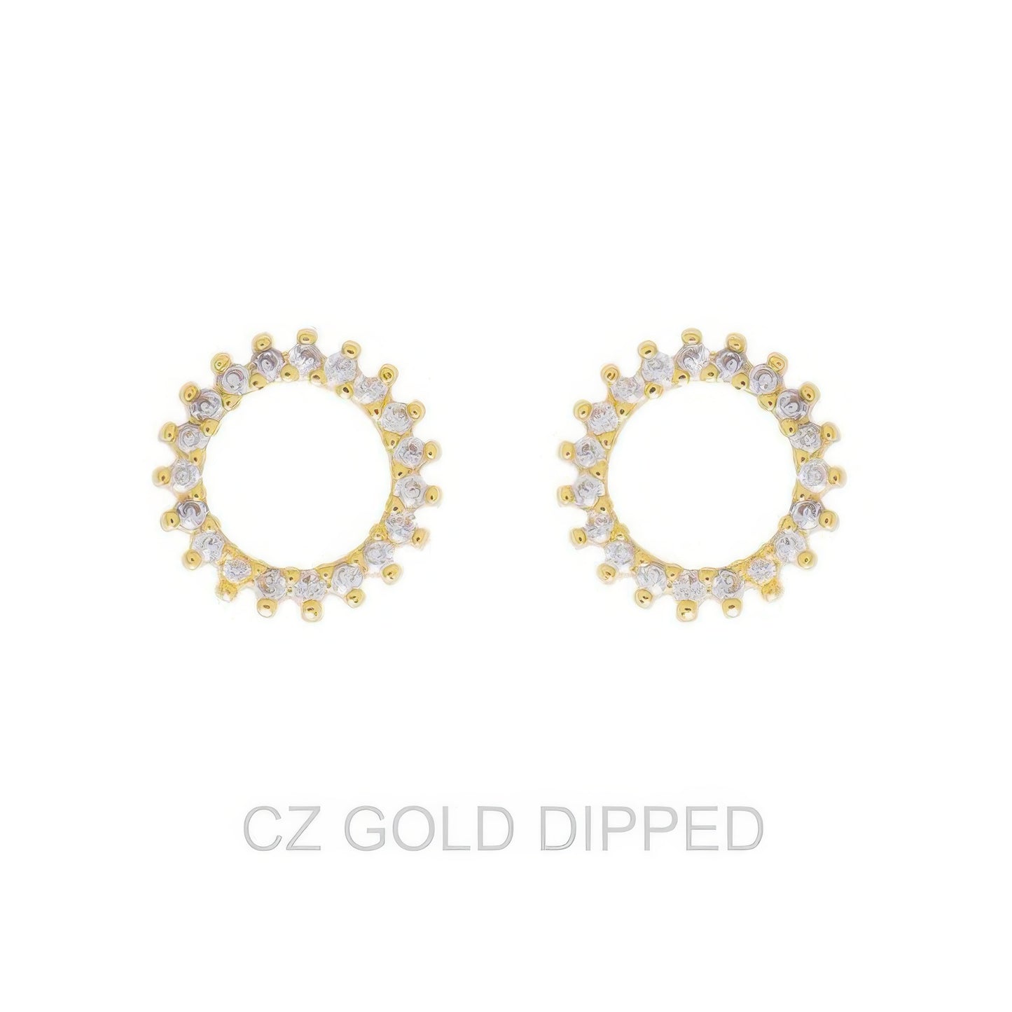 Gold Dipped Cz Sunburst Open Circle Stud Earrings