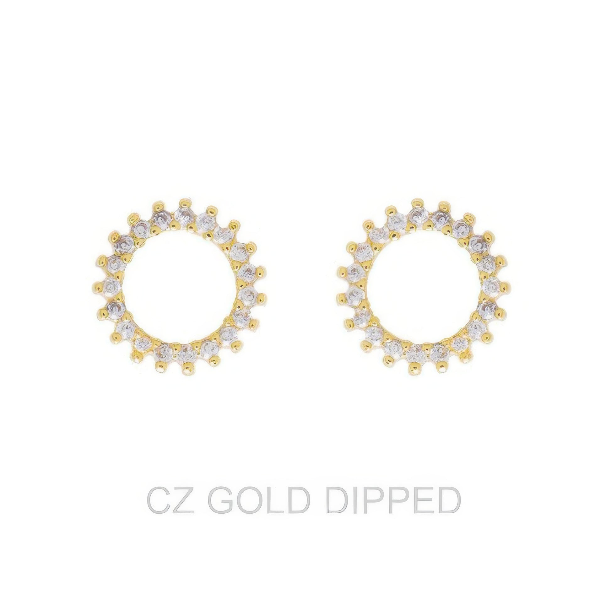 Gold Dipped Cz Sunburst Open Circle Stud Earrings