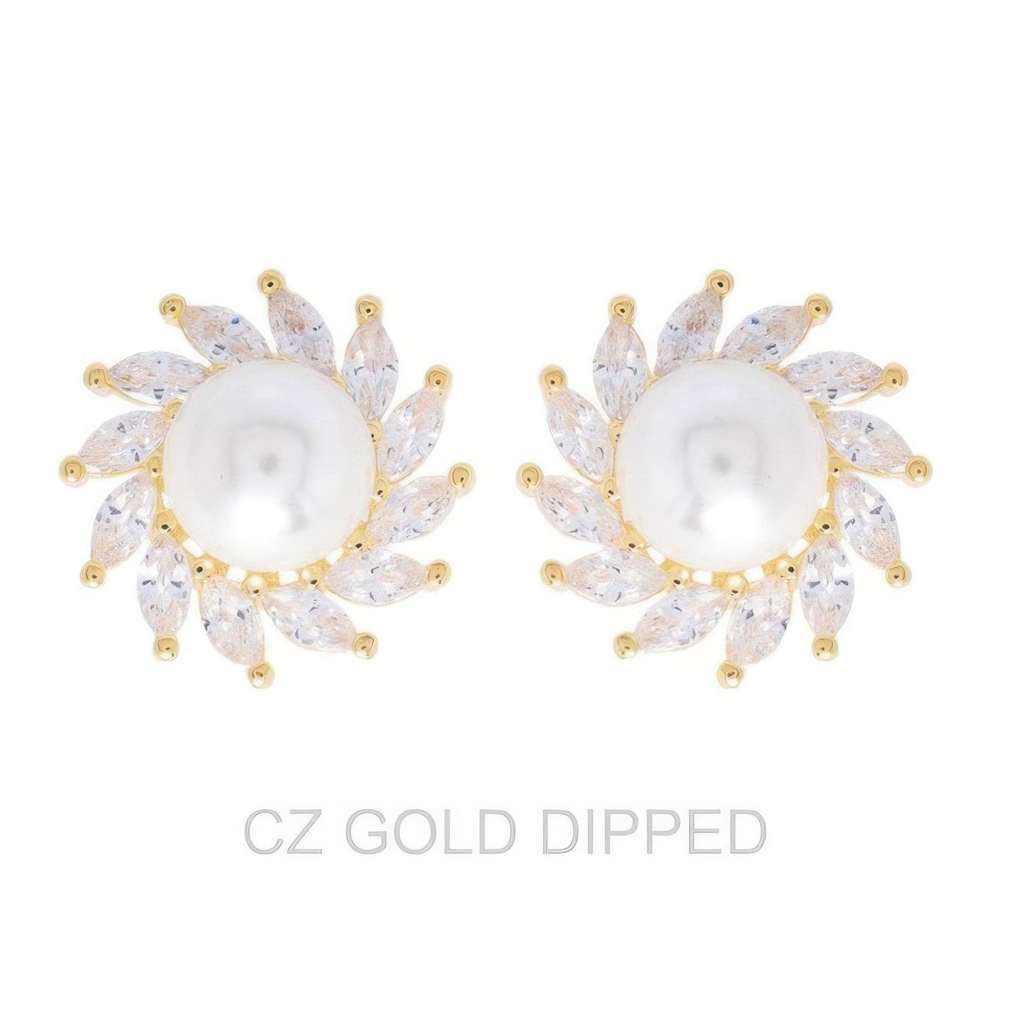 Gold Dipped Cz Pearl Spiral Halo Drop Earrings