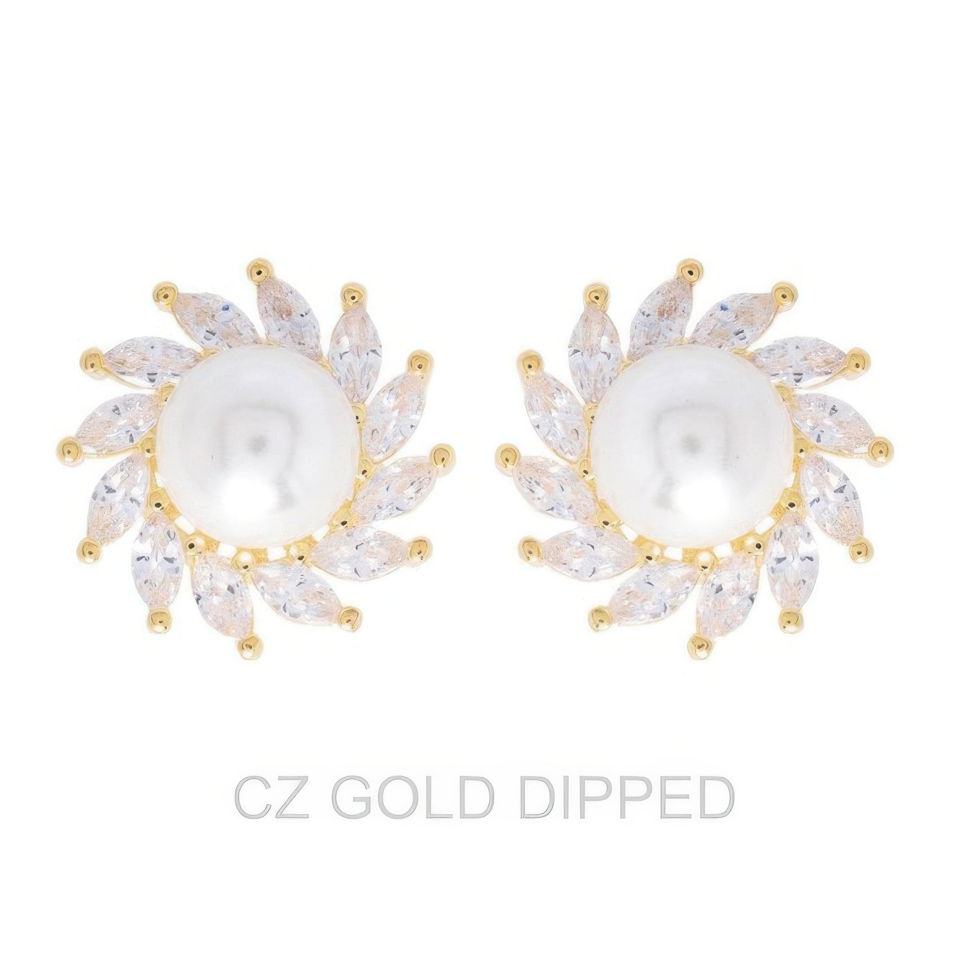 Gold Dipped Cz Pearl Spiral Halo Drop Earrings