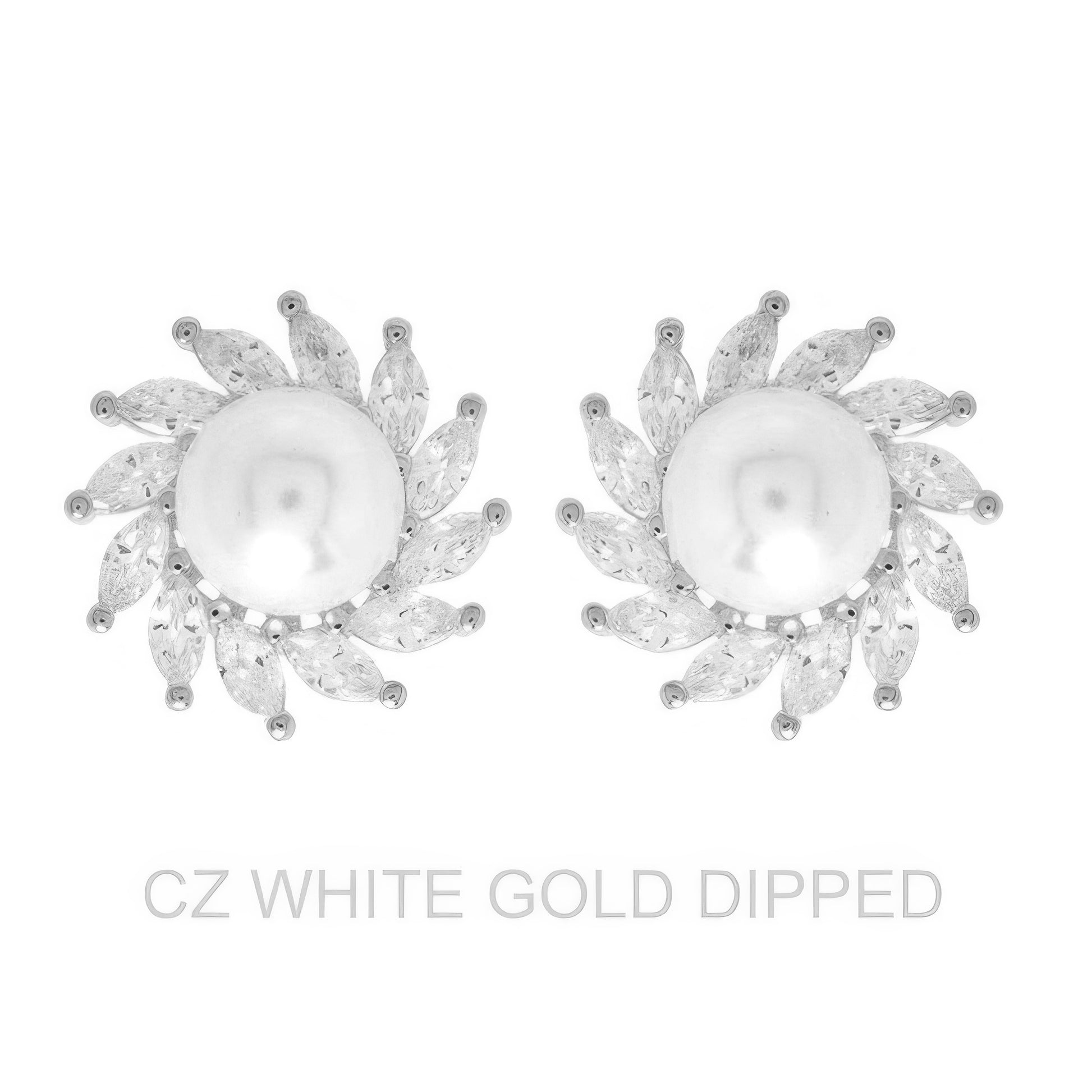 Gold Dipped Cz Pearl Spiral Halo Drop Earrings