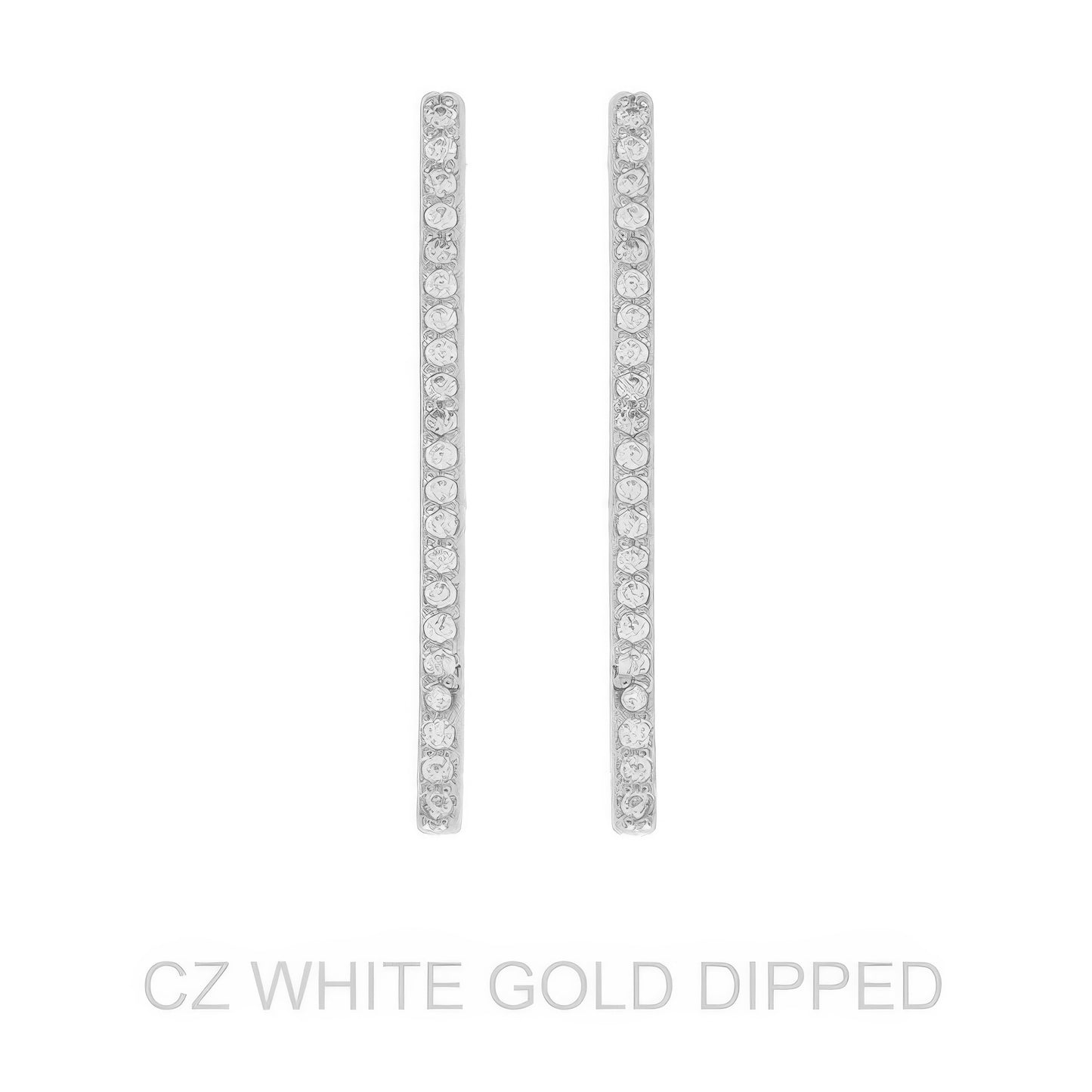 Gold Dipped Cz Pave Vertical Bar Drop Earrings
