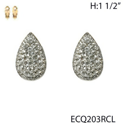 Vintage Styled Rhinestone Teardrop Clip Earrings