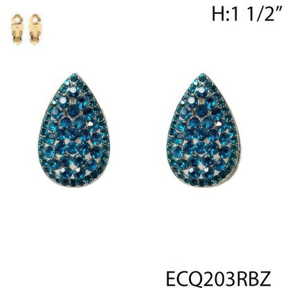 Vintage Styled Rhinestone Teardrop Clip Earrings