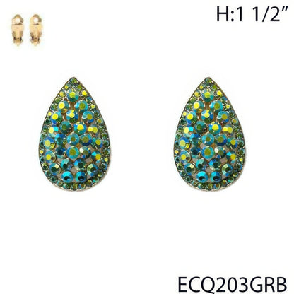 Vintage Styled Rhinestone Teardrop Clip Earrings