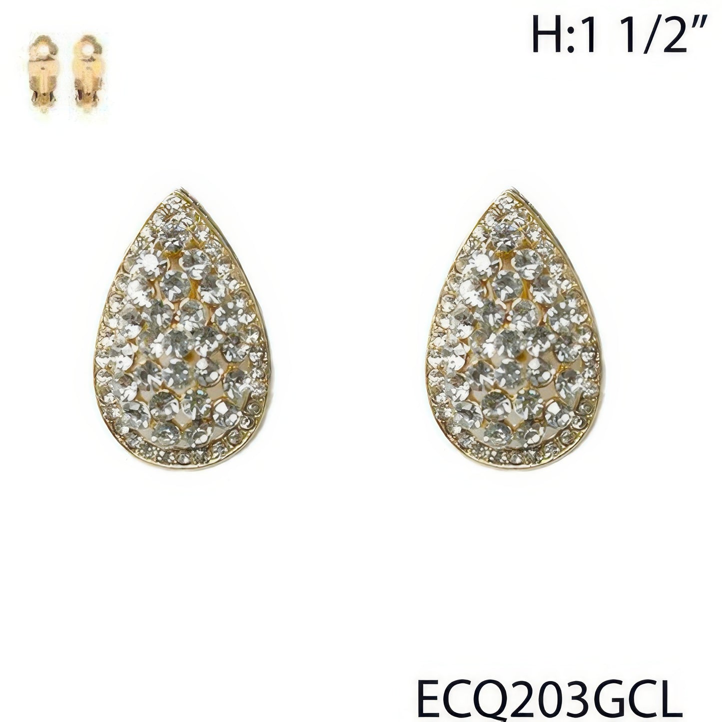 Vintage Styled Rhinestone Teardrop Clip Earrings