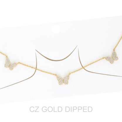 Women's Gold Dipped Cz Pave Butterfly Necklace
