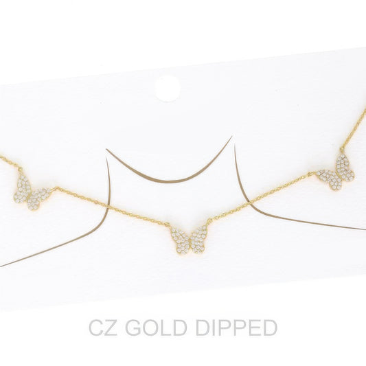 Women's Gold Dipped Cz Pave Butterfly Necklace