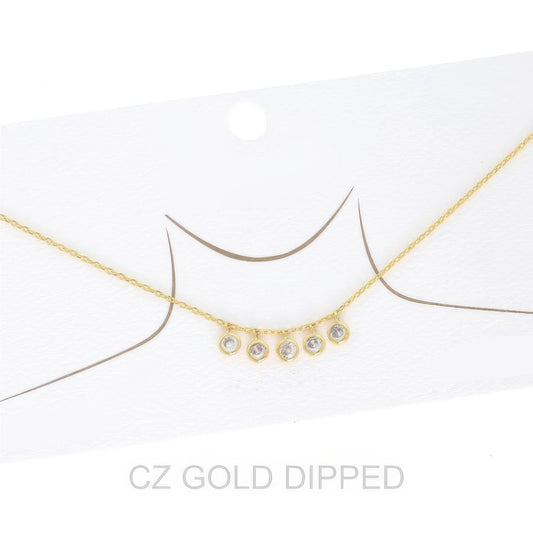 Women's Gold Dipped Cz Disc Multi Charm Necklace