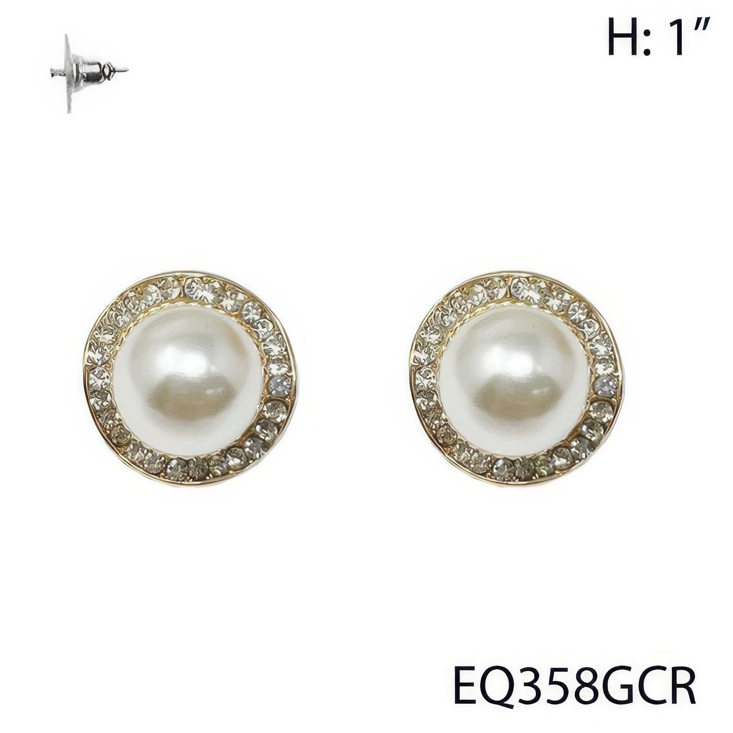 Faux Pearl Rhinestone Halo Stud Earrings