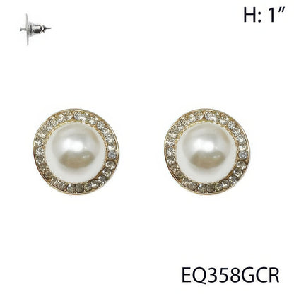 Faux Pearl Rhinestone Halo Stud Earrings