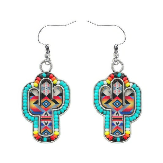 Leopard Aztec Serape Cross Shaped Charm Earrings