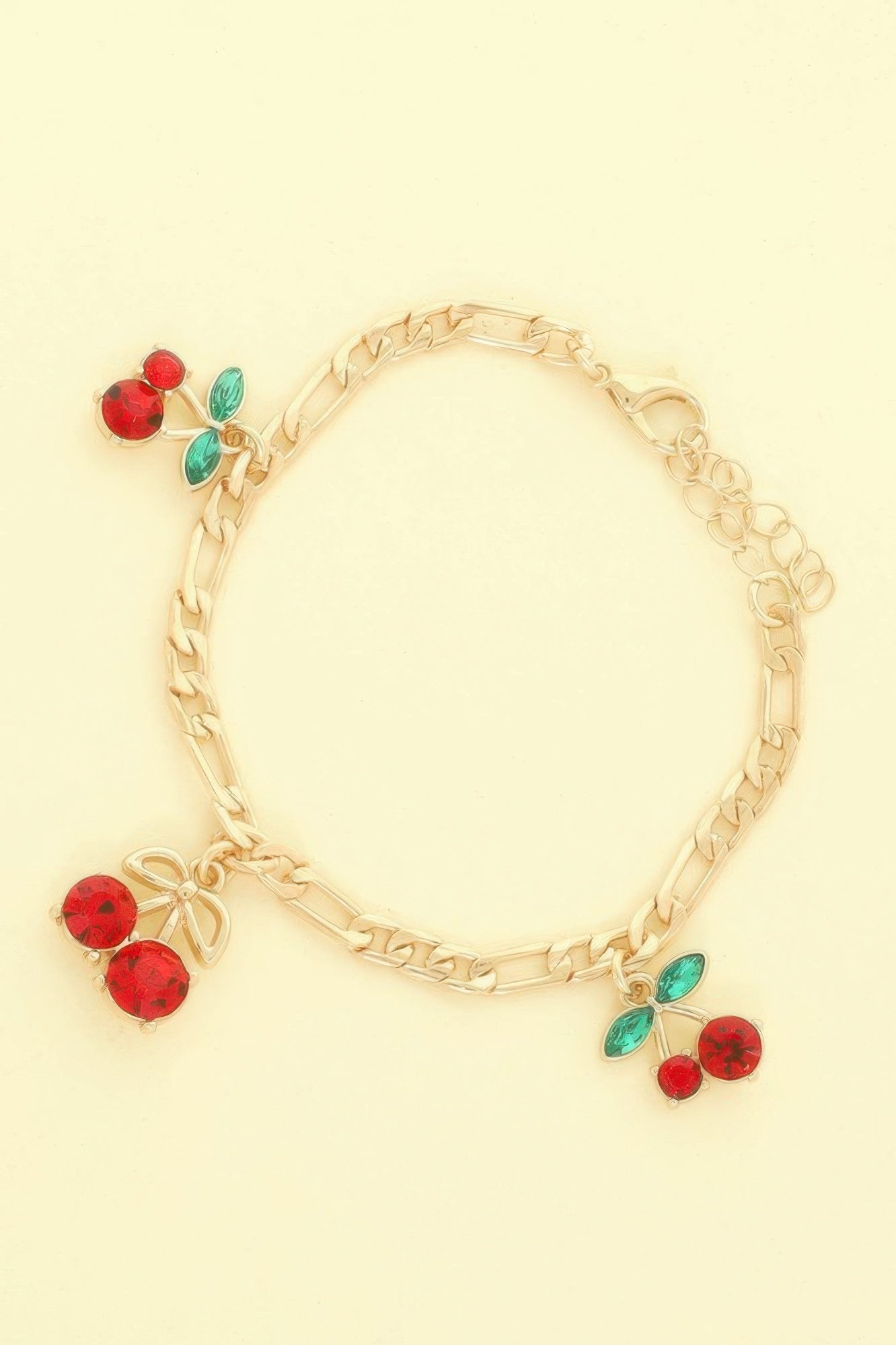 Jeweled Red Cherry Charm Bracelet