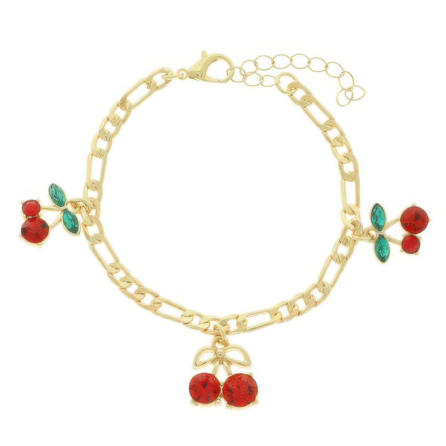 Jeweled Red Cherry Charm Bracelet