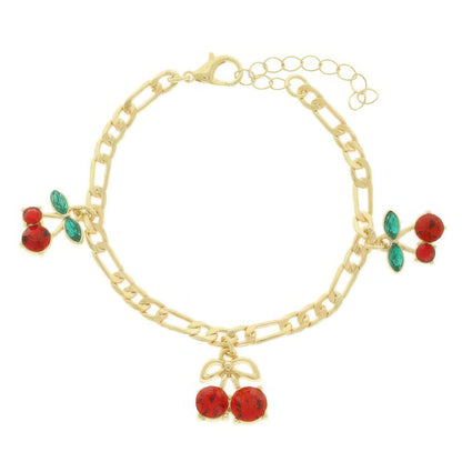 Jeweled Red Cherry Charm Bracelet