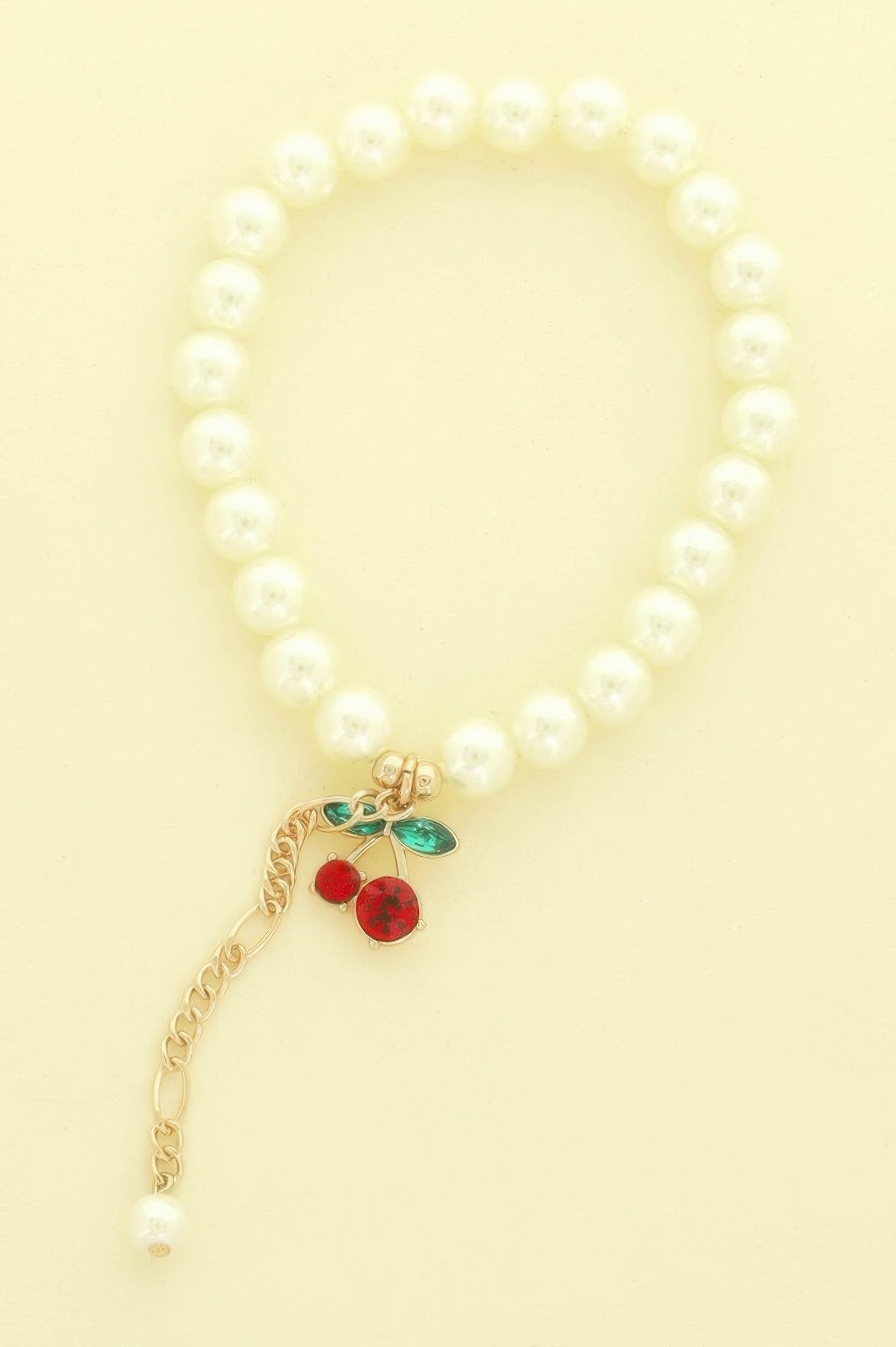 Jeweled Red Cherry Charm Bracelet