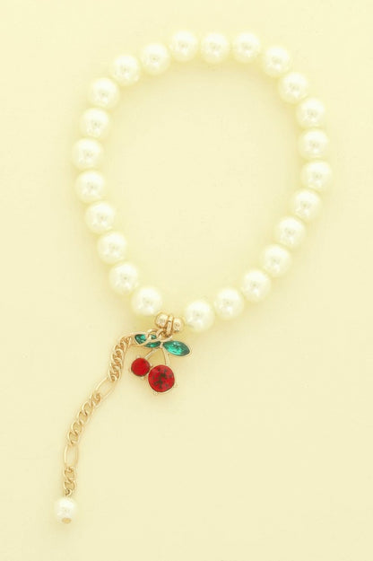 Jeweled Red Cherry Charm Bracelet