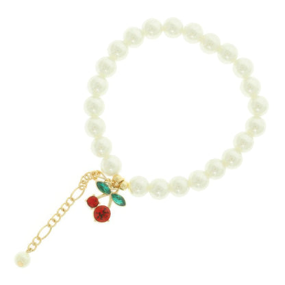 Jeweled Red Cherry Charm Bracelet