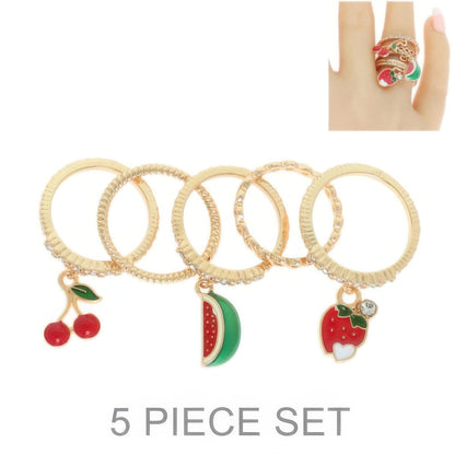 5pc Fruit Enamel Stackable Ring Set
