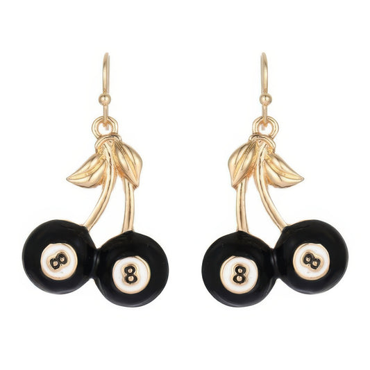 High Stakes 8 Ball Cherry French Wire Earrings