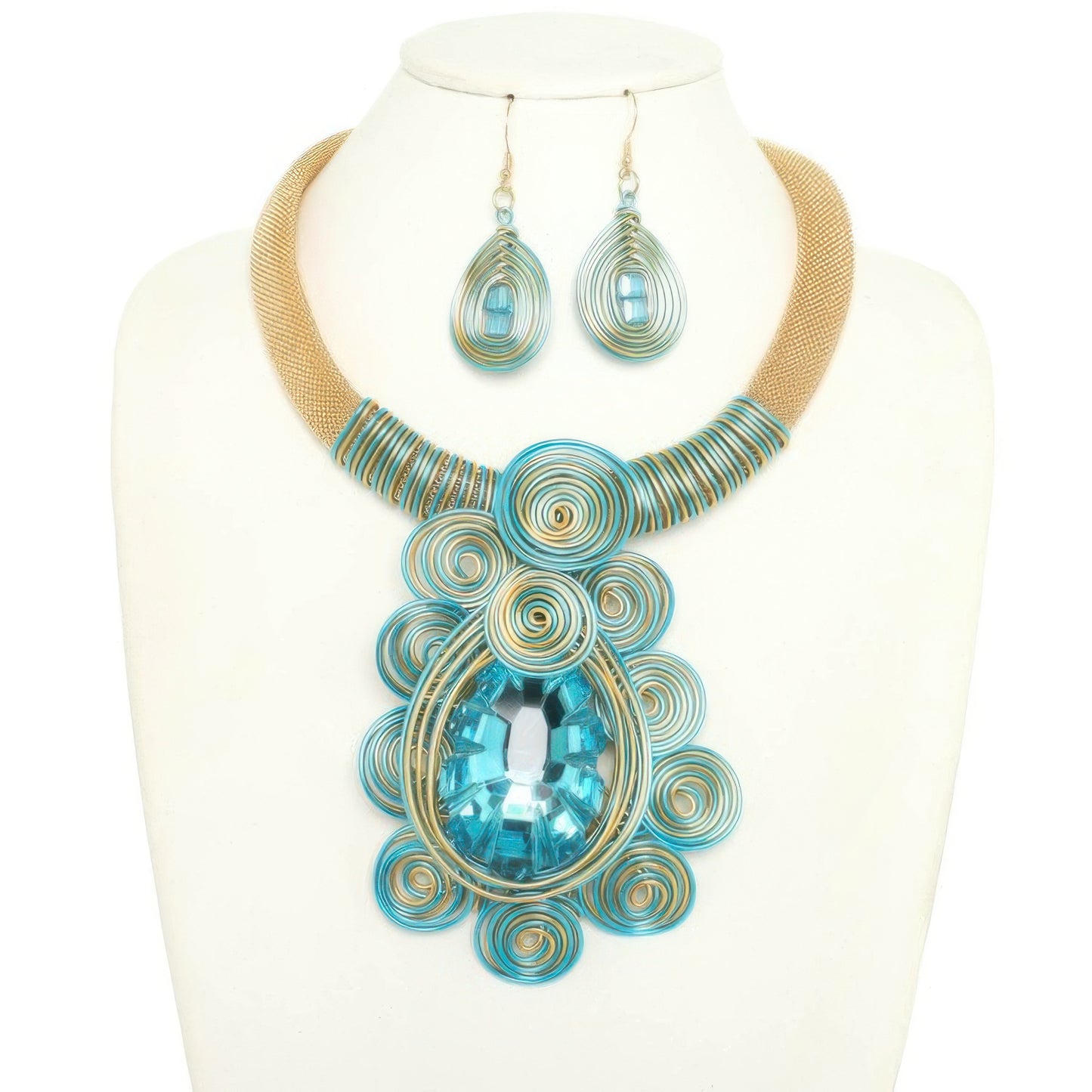 African Inspired Spiral Amulet Necklace Set
