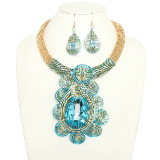 African Inspired Spiral Amulet Necklace Set