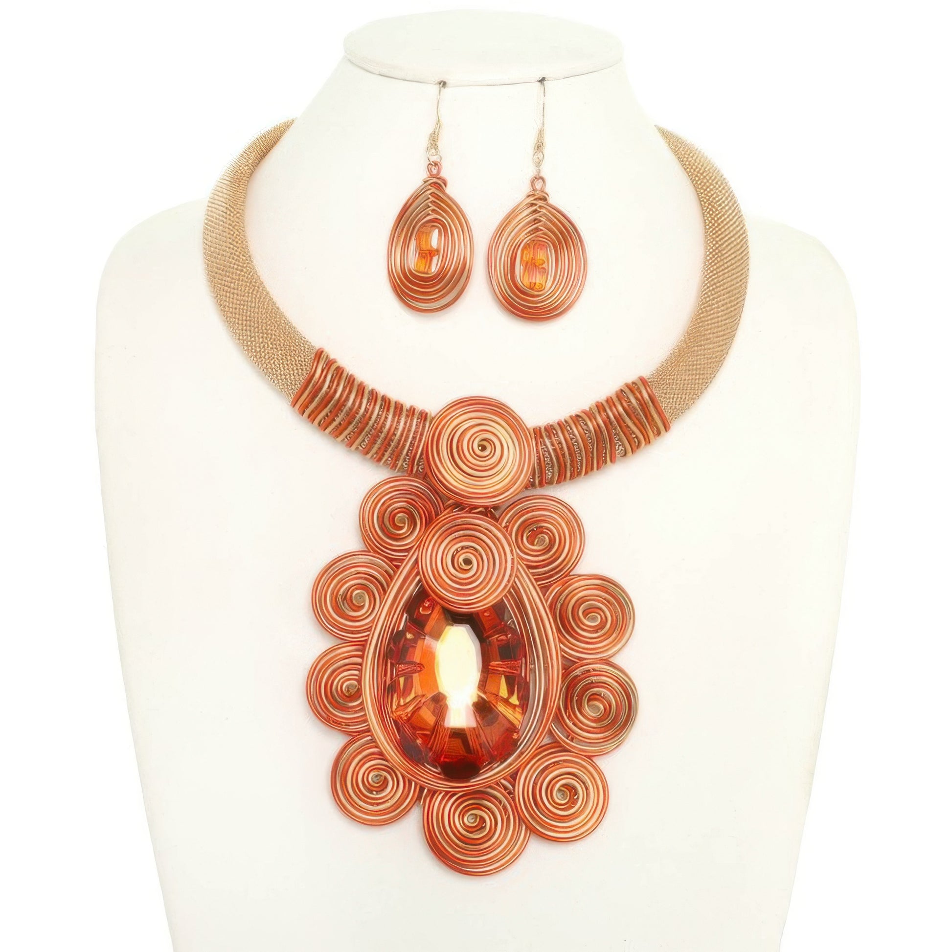 African Inspired Spiral Amulet Necklace Set
